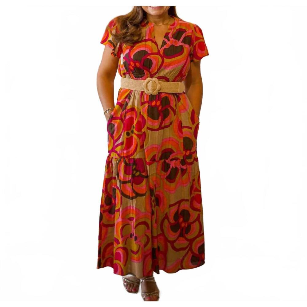 NEW IVY JANE bold floral midi dress in khaki